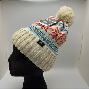 OZARK TRAIL Fair isle Knit Cuff Hat w/Pom Pom Reflective Lined NWT Winter